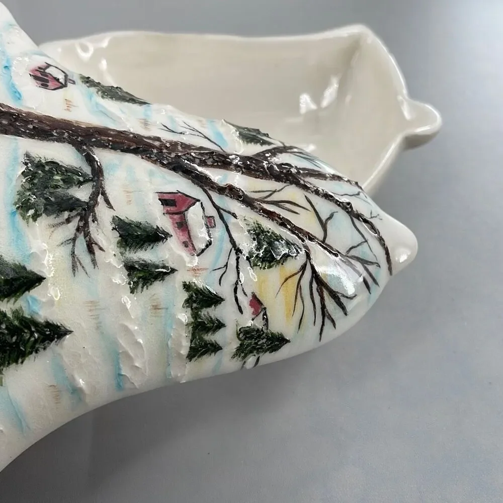 Vintage bell shaped winter scene covered dish